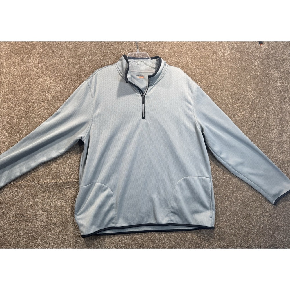 Van Heusen Traveler Mens Black N Gray Quarter Zip Pullover Pockets 2XL